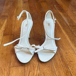 Zara White Bow Heeled Sandals